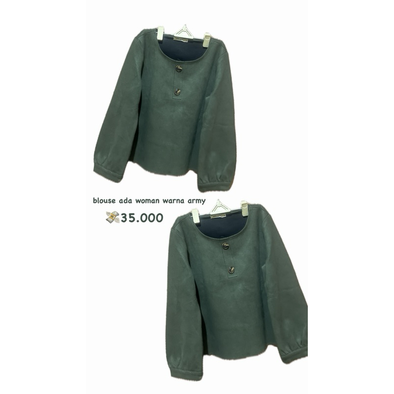 blouse / baju crop “ada woman” suede army preloved