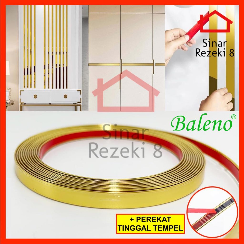List Strip PVC Baleno Gold / Emas Lis Edging Plat Dinding Perekat Dekorasi Pinggiran Meja Kayu Furni