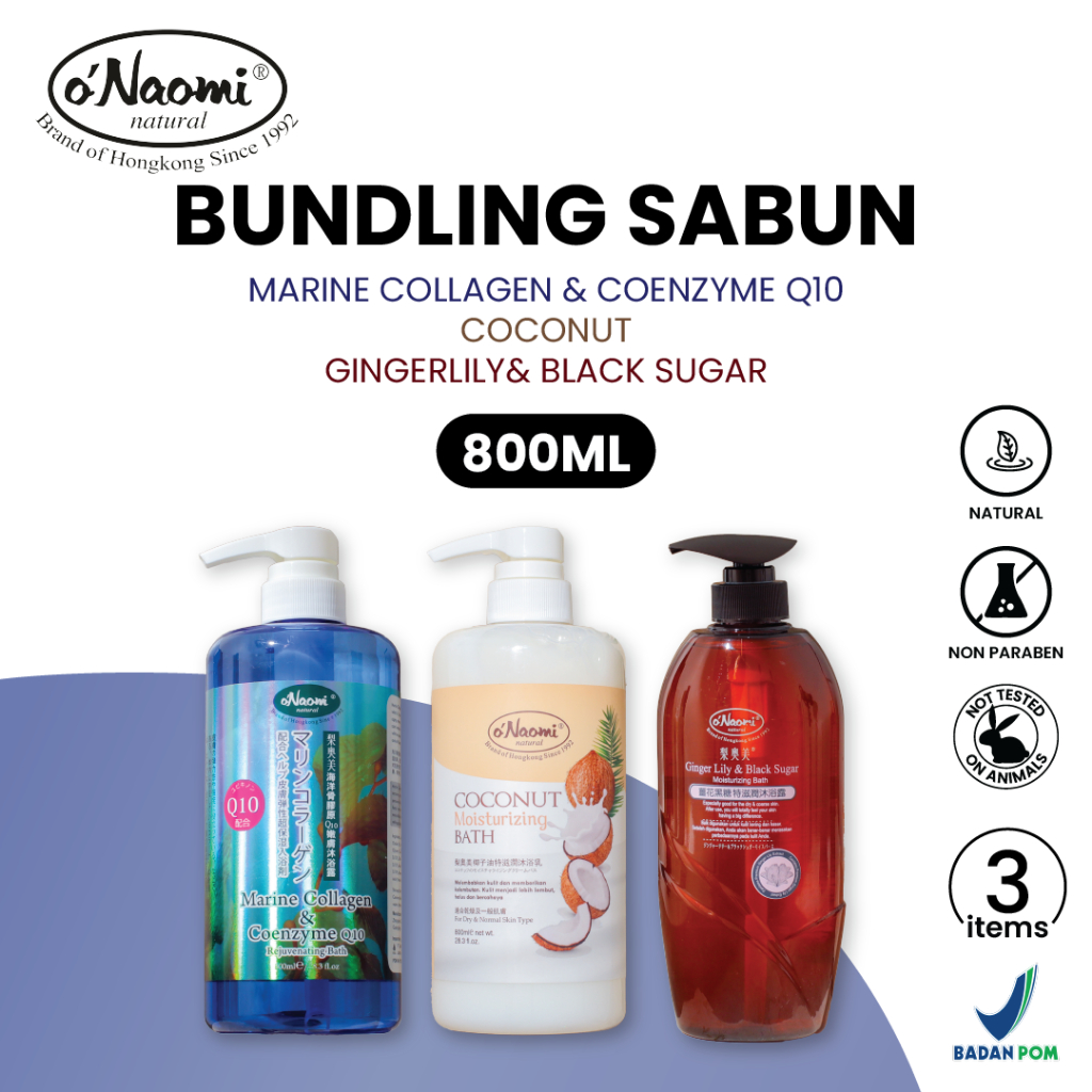BUNDLING o'Naomi 3pcs Body Wash Marine Collagen & Coenzyme Q10 Coconut dan Ginger Lily & Black Sugar