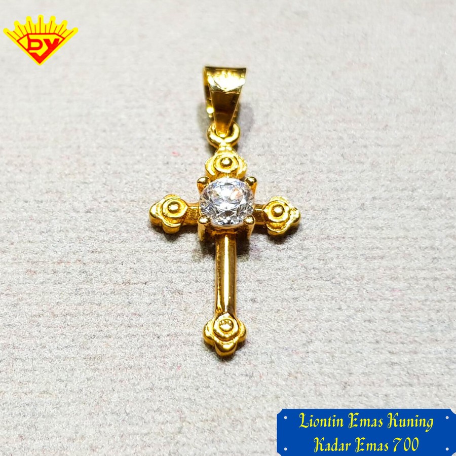 Liontin Salib Emas Kuning Permata Zirconia Terbaru Kadar Emas 700