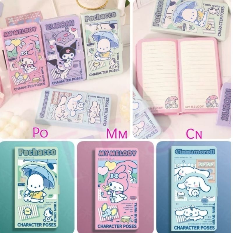 

Memo Notes notebook clip MINI Kuromi Cinnamoroll My Melody Pochacco Ori