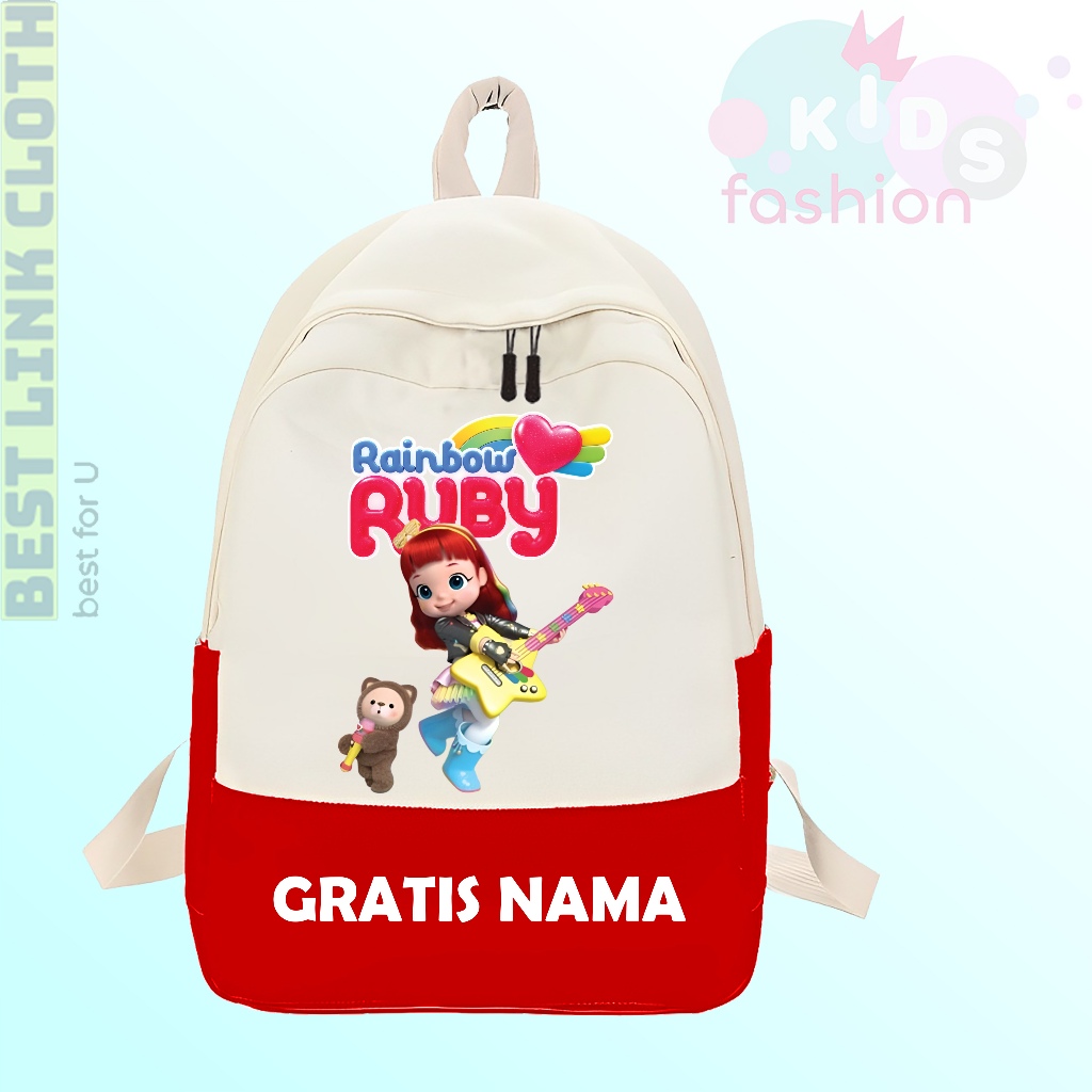 Tas Anak Sekolah TK SD PAUD Costum Rainbow Ruby Play Guitar With Choco Free Nama
