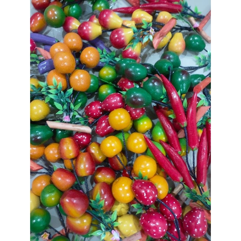 hiasan buah kayu, buah gantung isi 6 buah