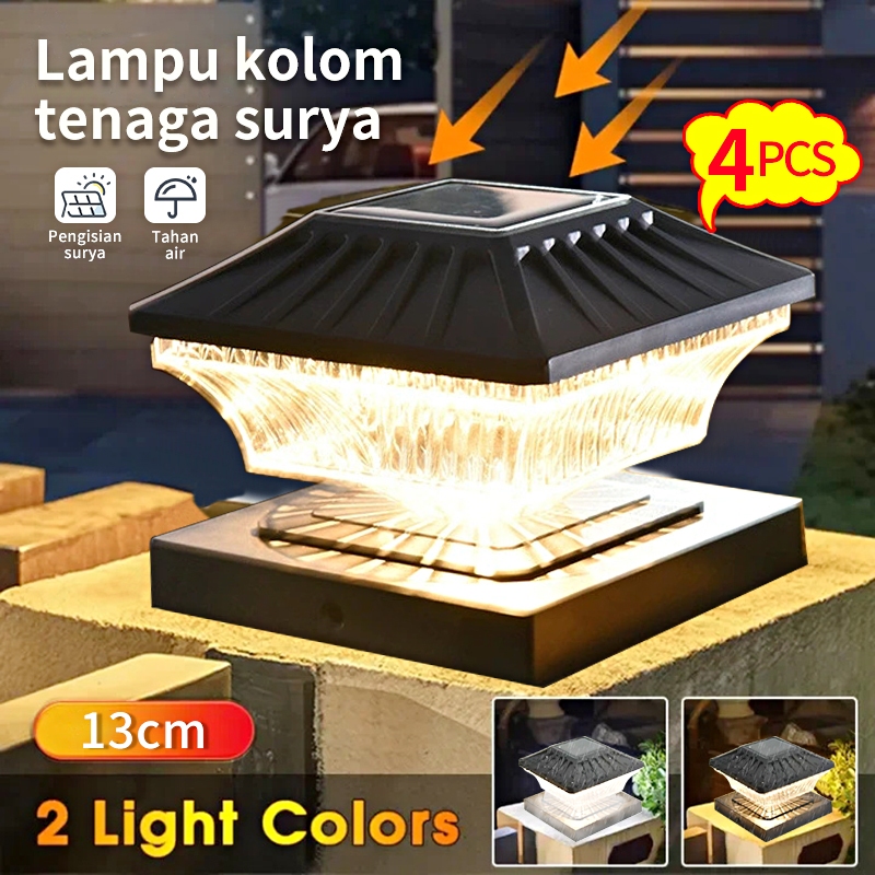 4PCS Lampu Pilar LED Tenaga Surya Lampu Tiang Luar Ruangan Lampu Pagar Tahan Air Untuk Dekorasi Ruma