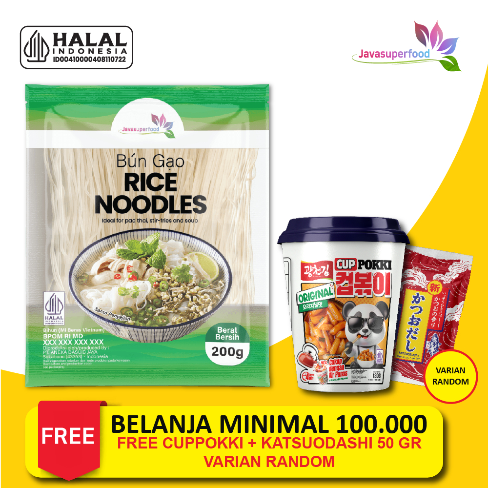 

Rice Noodle / Kwetiaw Mie Beras Vietnam / Pho Soup BUN GAO [HALAL] - 200 Gram