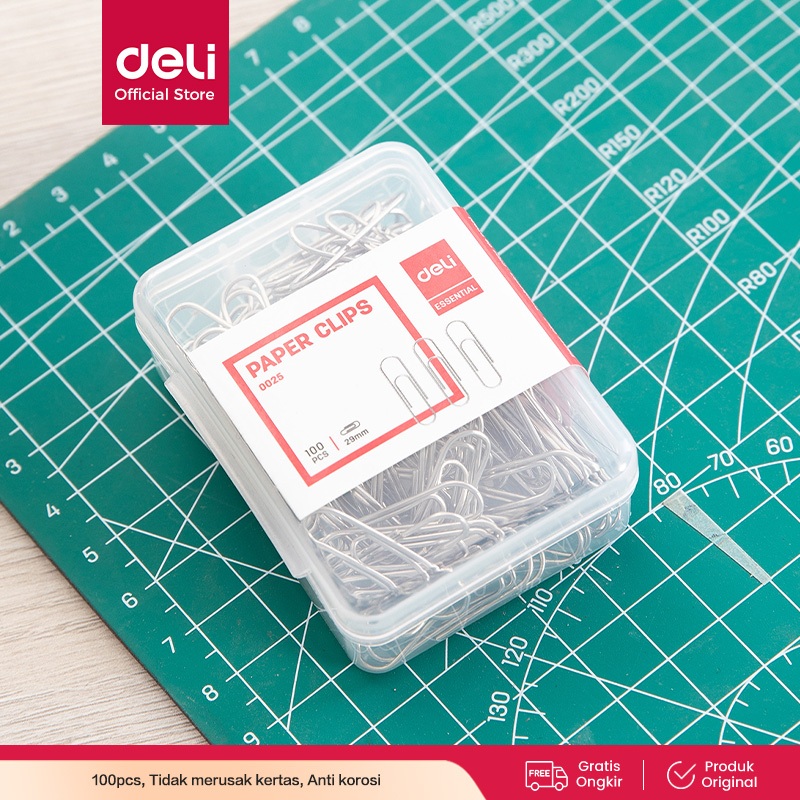 Deli Paket Kombo ATK Ekonomis 10 Pack Paper Clip Isi 100 pcs/pack Gratis Mini Cutter E0024 E0025