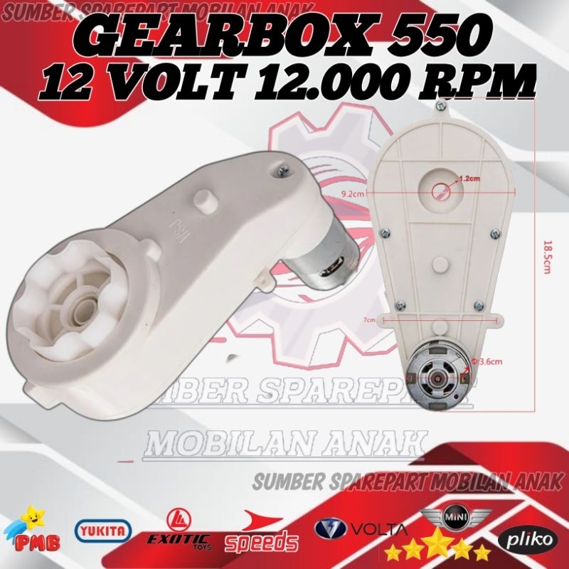 GEARBOX MOBIL MOBILAN AKI ANAK 550 12.000 RPM 12VOLT PLIKO YUKITA PMB MINI CAR KIDS