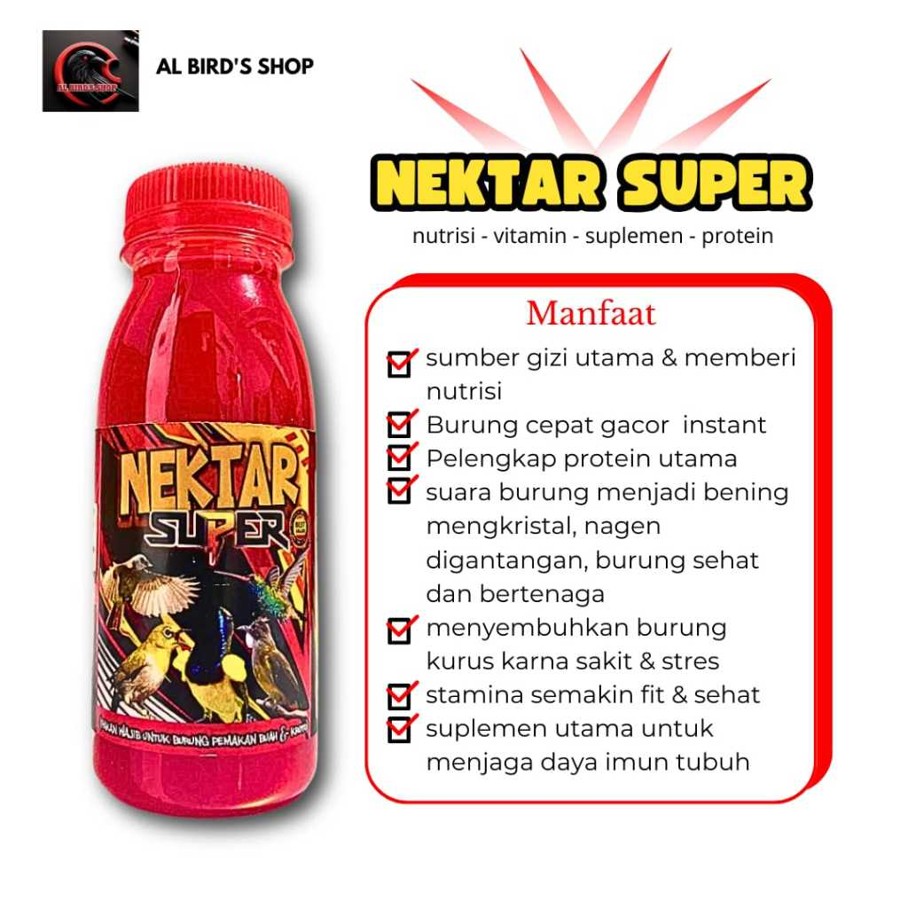 Nektar Super merah 150ml terbaik untuk pakan sogon pleci kolibri Burung Kicau
