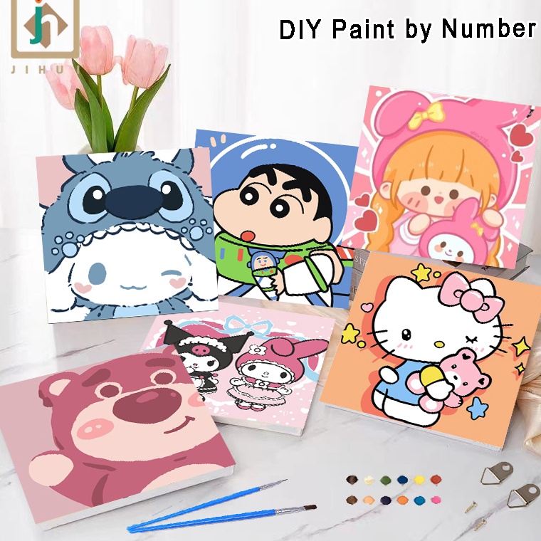 

Murah Pilihan JIHUI Paint By Number 2x2 Kartun Sanrio DIY Painting Kit Canvas Paint Set Aesthetic Kanvas Lukis