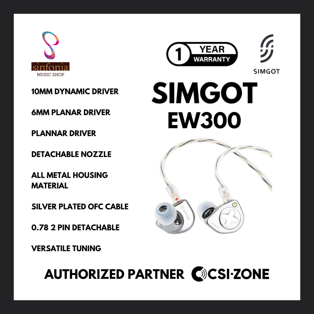 SIMGOT EW300 1DD+1Planar+1PZT Tribrid Driver In Ear Monitor Earphone