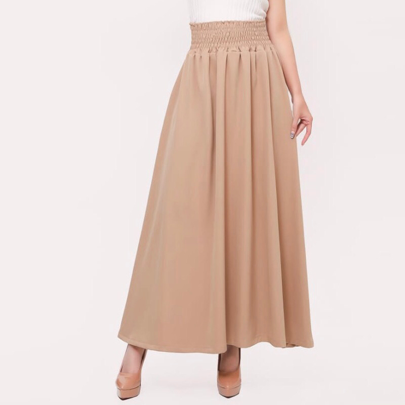TALLU - Bougenvile Skirt Cream - Rok Smoke Pinggang Serut Wanita Krem
