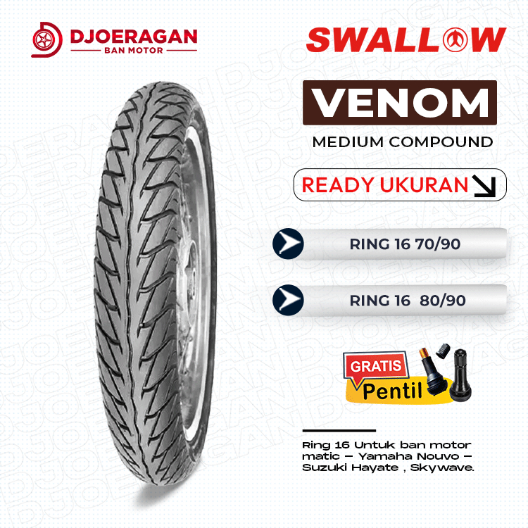 Hermansyah_toba - Sepasang Ban Motor Skywave Ring 16 Swallow Venom Tubeless Depan Belakang