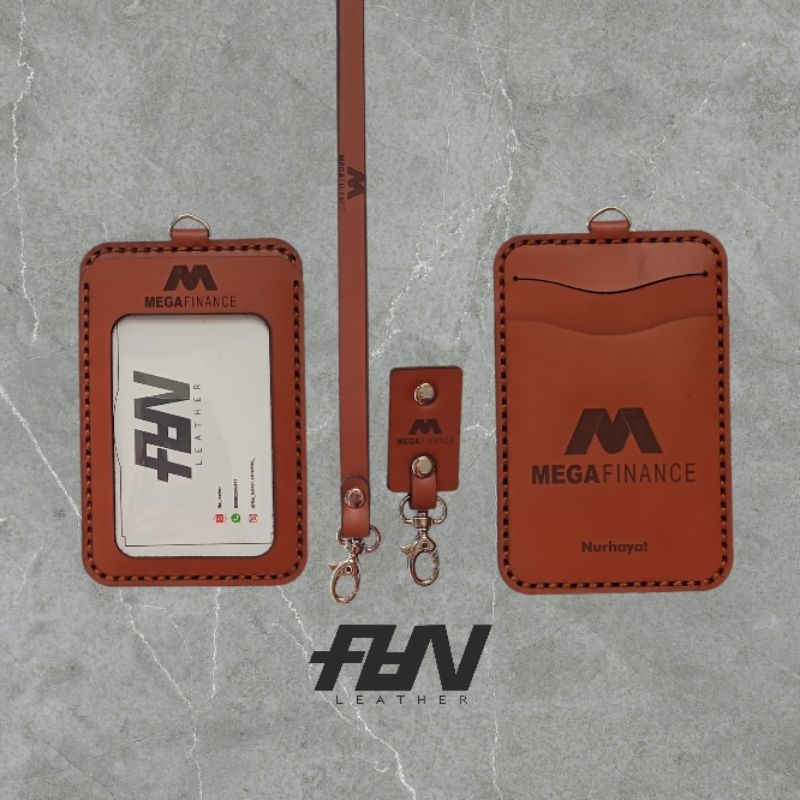 

Gantungan ID card Holder Name Tag Case Id Kulit Sapi Asli Murah Lanyard Kulit Custom