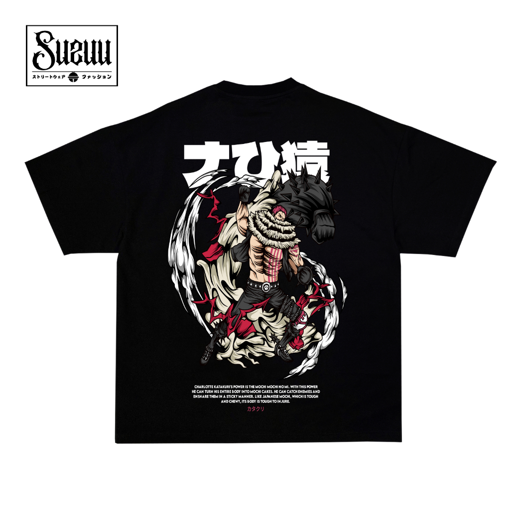 SUZUU Kaos Pria & Wanita Lengan Pendek T-shirt Regular Fit Anime One Piece Charlotte Katakuri Mochi 