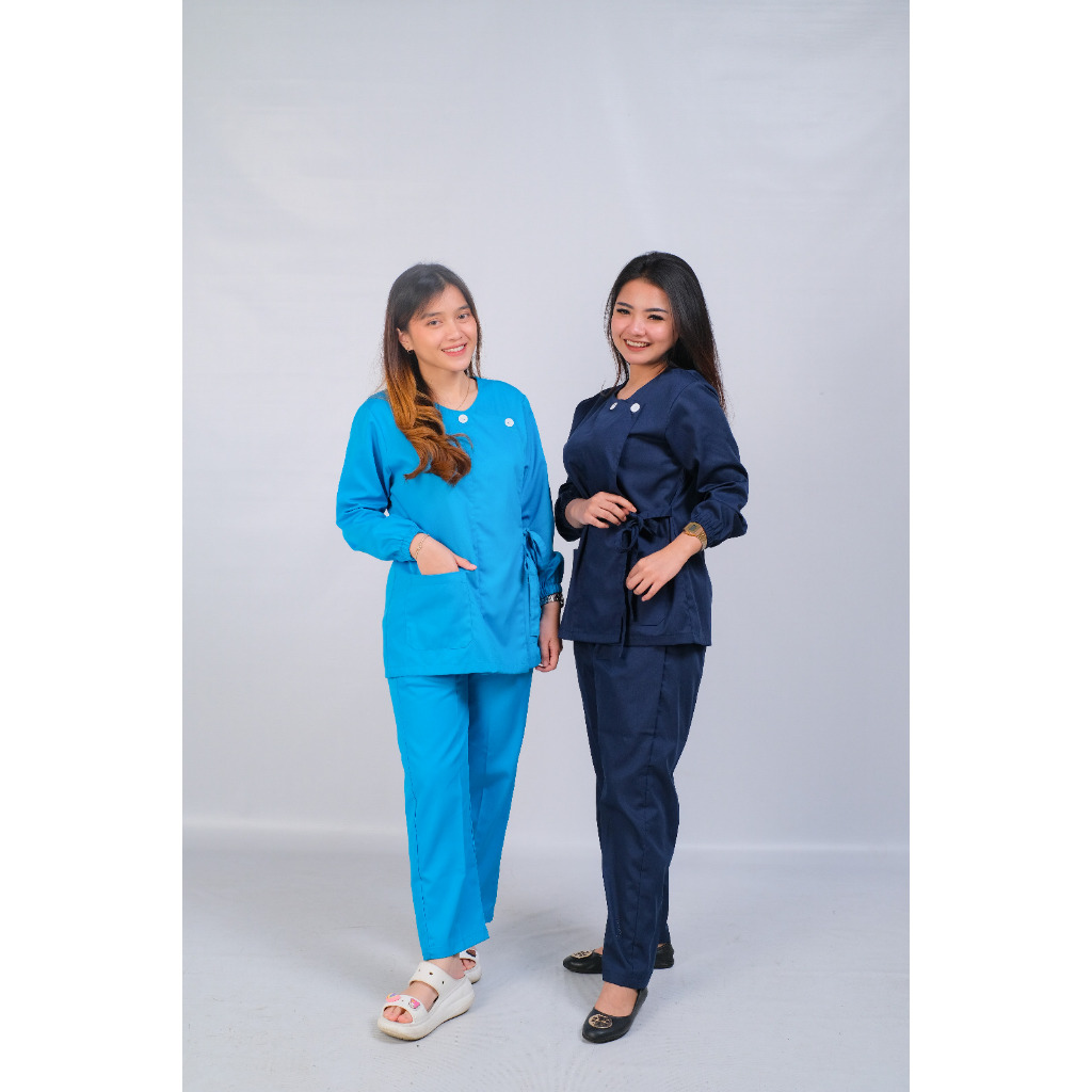 Baju Ok Jaga Model Kimono | One Set | Bahan American Drill | Medical Scrub Stenan Perawat Dokter