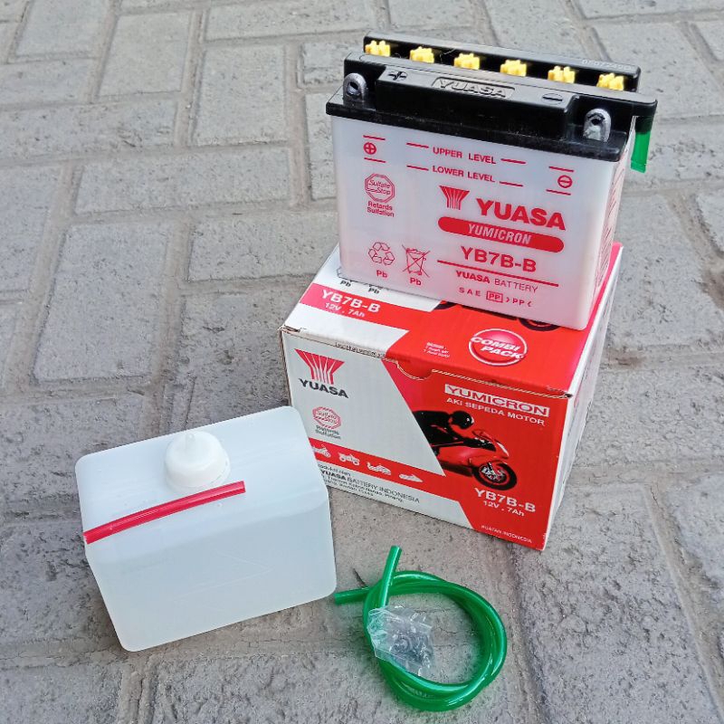 AKI ACCU BASAH YUASA YB7B-B 12V 7A BATERAI MOTOR NOUVO SCORPIO TIGER 2000 TIGER REVO ORIGINAL YUASA 