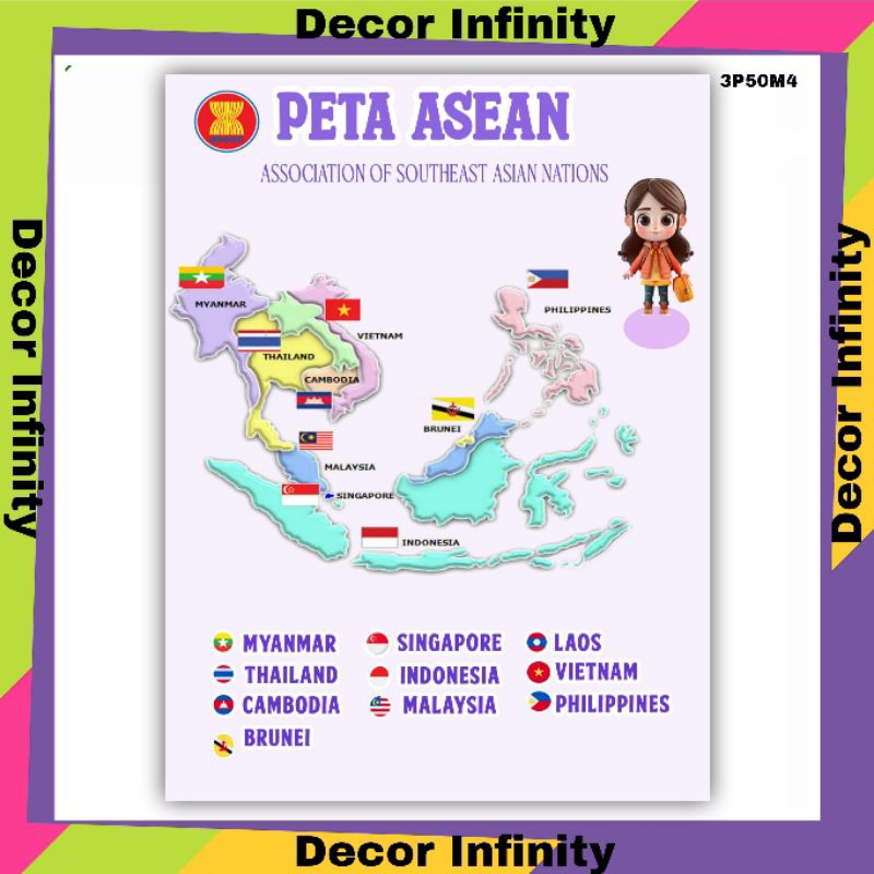 poster Dinding PETA ASEAN poster sekolah edukasi belajar siswa