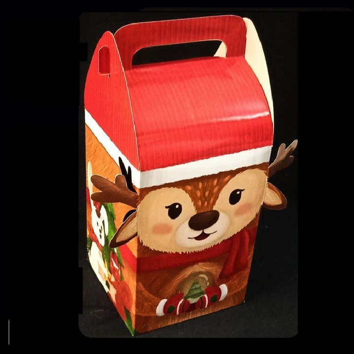 

3 Pcs Gable Box Natal Ukuran 14x14x21cm Dus Kemasan Toples 500gr Motif Rusa Merah Christmas