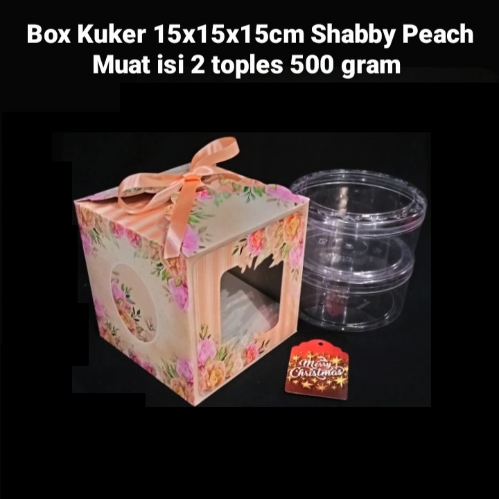 

( 5 pcs ) Box Natal Hampers Kue Kering Dus Shabby Peach 15x15x15 cm Kotak Tenteng Muat 2 Toples 500gr