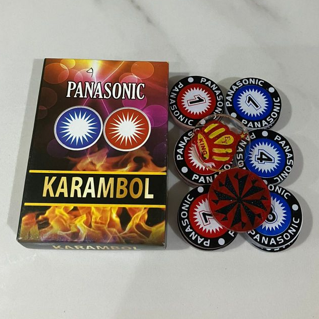 Biji Karambol Tebal 4 mm Motif Panasonic / Random | koin krambol satu lapis original | 1 set buah ke