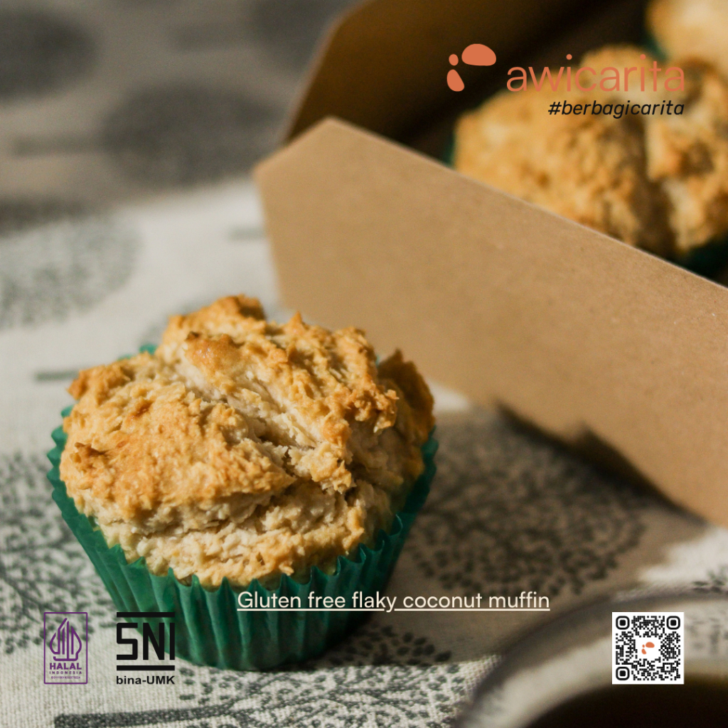 

Awicarita Gluten-Free Flaky Coconut Muffin - kemasan boks isi 1/2 lusin