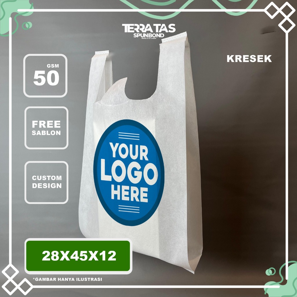 

Custom Made Kantong Belanja Souvenir Kain Hampers Goodie Bag Tas Kain Spunbond Bentuk Kresek 50 GSM 28x45x12 + FREE Sablon
