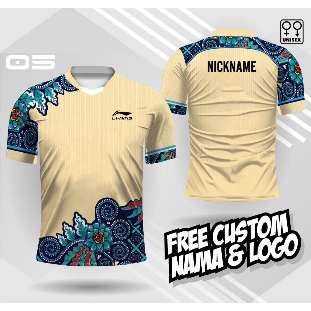Jersey Bulu Tangkis Jersey Badminton Custom Nama Motif Batik Kaos Badminton Custom Nama dan Logo Yon