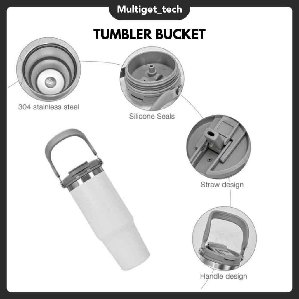 Handle Tumbler 900ml Botol Bucket Stainless Steel Sedotan Minuman Pegangan Gagang Tahan Panas Dingin