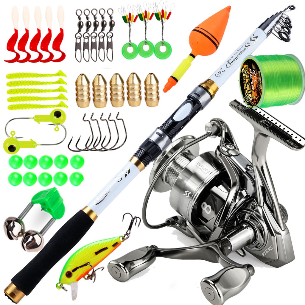 Pancing Set 1.8M-3.0M Joran Pancing Kaca Serat Teleskopik joran pancing laut dan 5.2:1 Rasio Gear