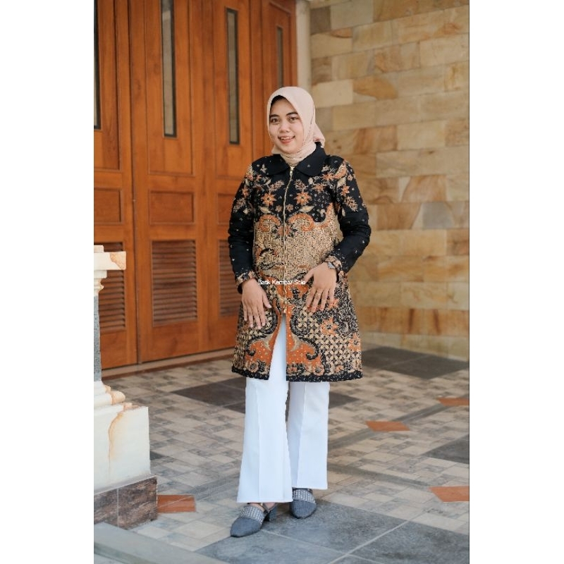 Baju Batik Wanita Tunik zahra Kain Katun Lengan Panjang Lapisan Tricot