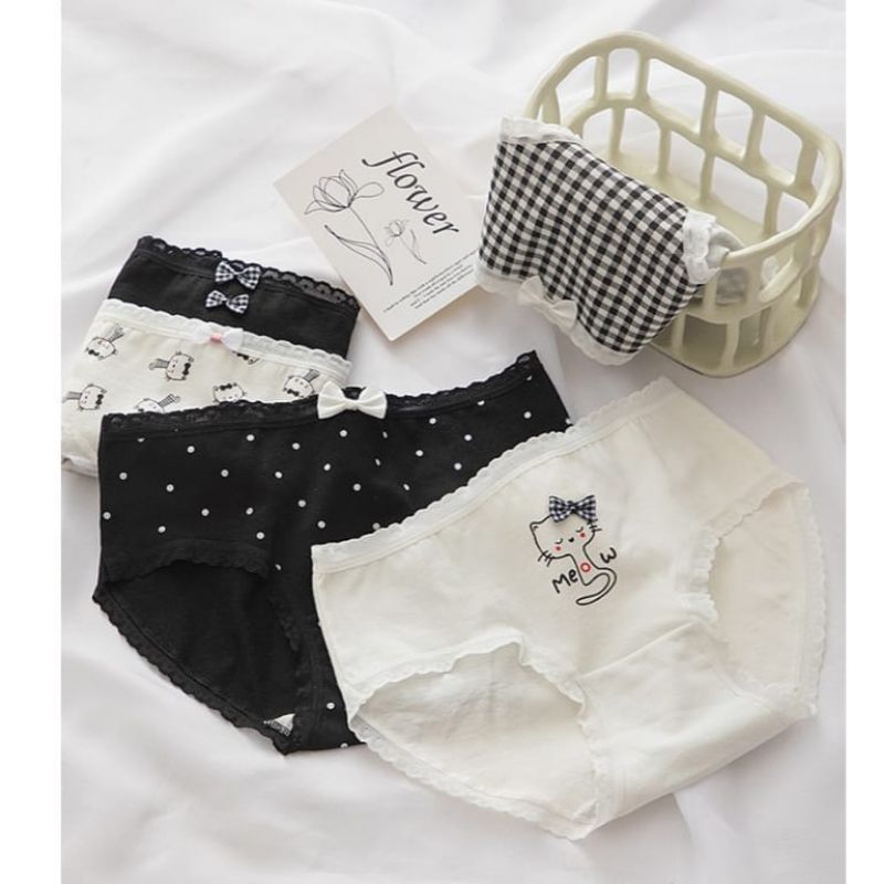 {3pcs} CELANA DALAM WANITA MOTIF KUCING HITAM PUTIH | CD WANITA FASHION CUTE