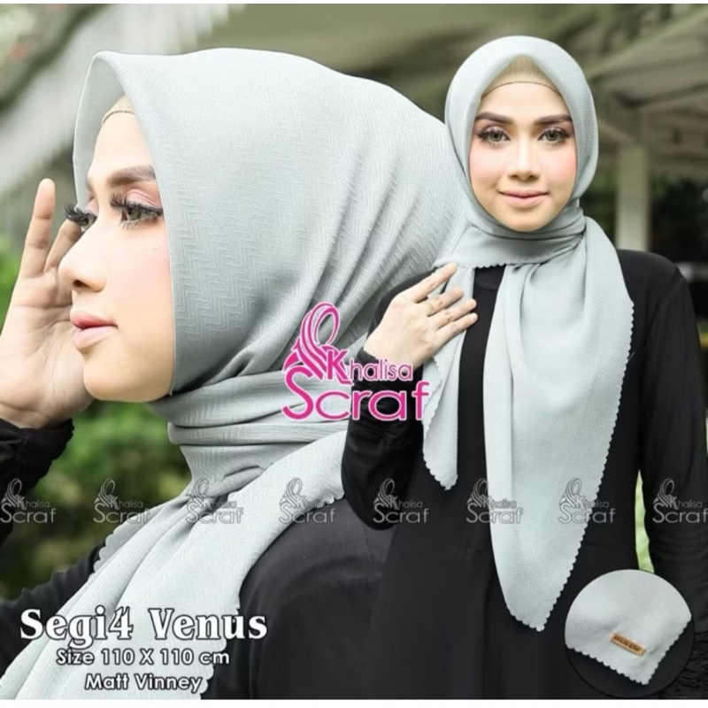 Khalisa Scraf Segi Empat Vanesa/ Jilbab Sekolah/ Hijab Kantor/ Segi 4 Lasercut Motif