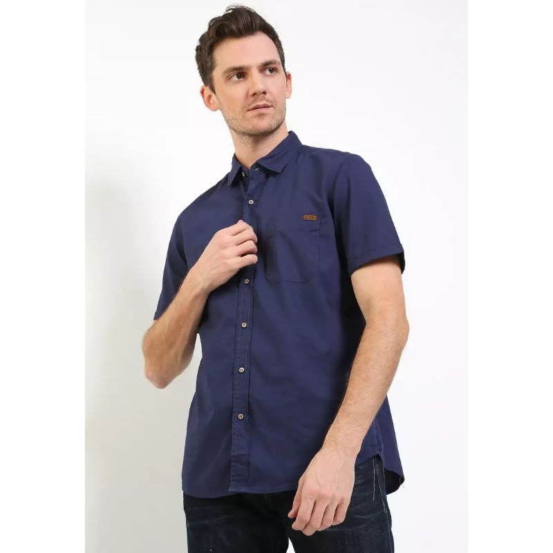 KLS494 KEMEJA LOIS ORIGINAL PRIA LENGAN PENDEK WARNA BIRU Dongker navy  KATUN
