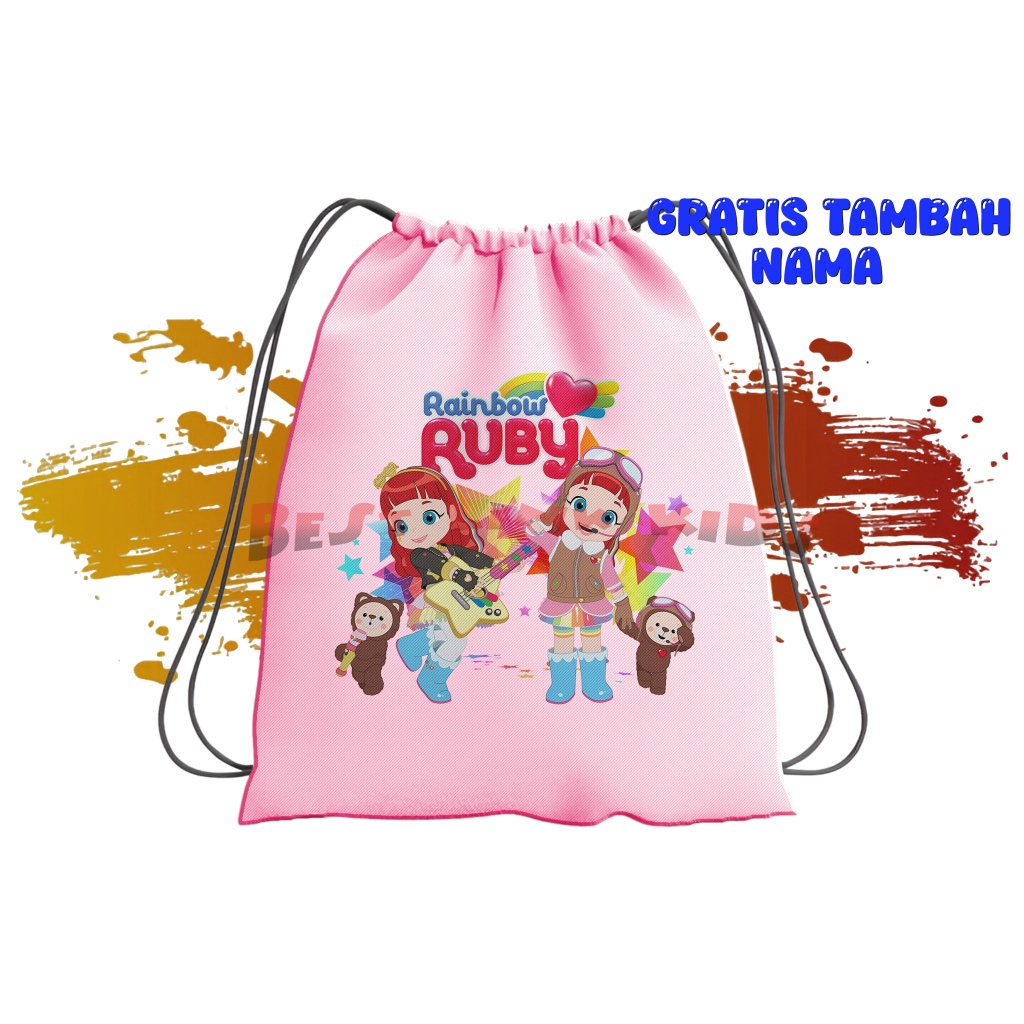 Tas Serut String Bag Anak Costum Rainbow Ruby Karakter Ruby dan Choco