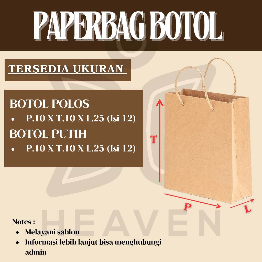 

Paper Bag botol l (10x10x25) Paper Bag Polos Cokelat l Paperbag Murah | Paper Bag Polos Tali putih l