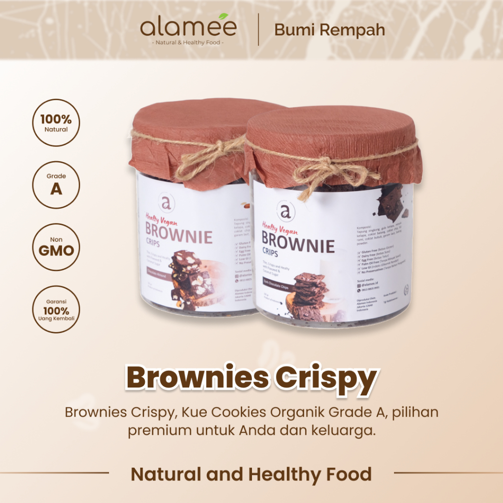 

ALAMEE Brownies Crispy Cemilan Diet Cookies Kue Snack Sehat Kering Healthy Gluten Free Low Calorie