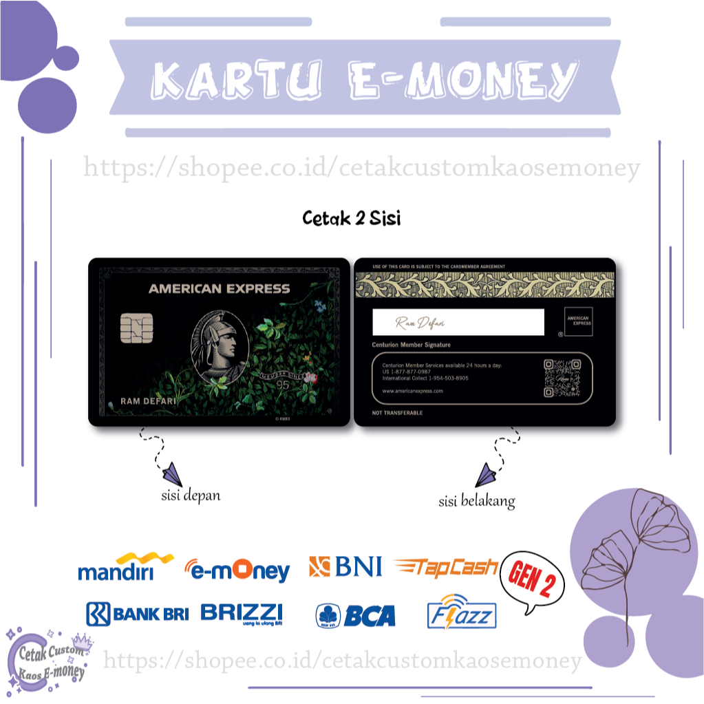 KARTU E MONEY E TOLL CARD BLACK AMERICAN EXPRESS BLACK CARD MANDIRI EMONEY BNI BRI BCA - 2 SISI