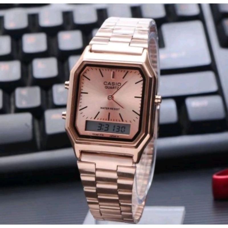 COD / Jam Tangan Dauble Time Pria Keren / Jam Tangan Rantai Kotak Terlaris