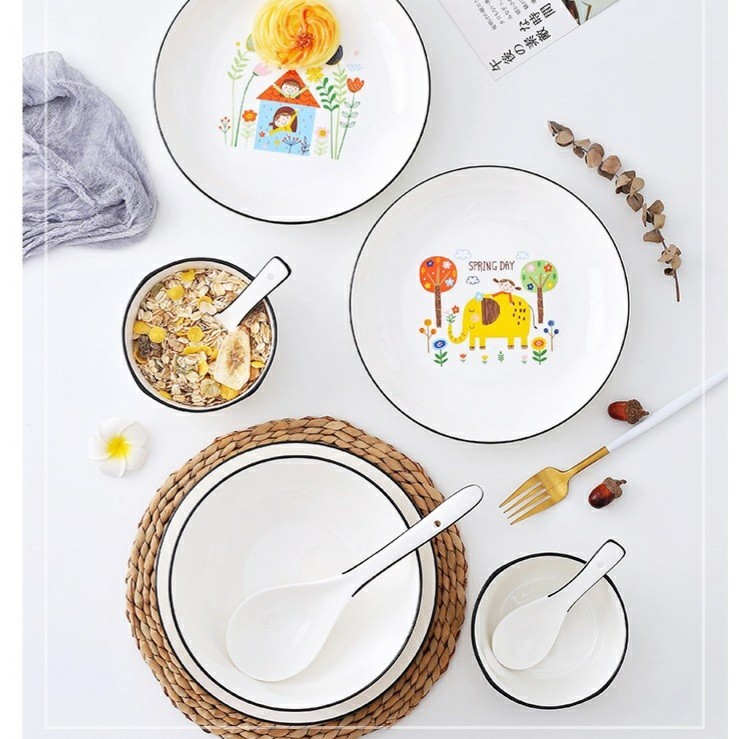 Set Piring Mangkuk Makan Porselen Anak Mangkuk Spring day Dinnerware Plate Bowl Keramik