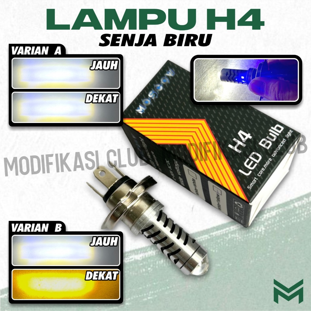 Lampu LED Utama H4 Laser gun AC DC 18watt 12-80V LED H4 SENJA BIRU DEVIL  Vixion byson new scoopy cn