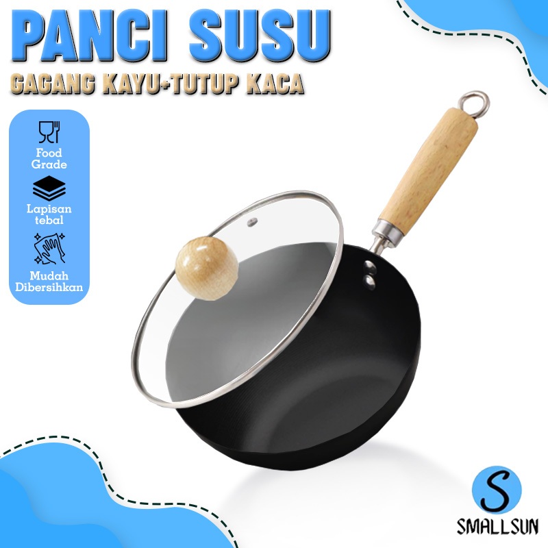 (SS) Panci Susu Gagang Kayu 24cm Panci Sop Tutup Kaca Panci Mpasi Handle Kayu Ukuran 24cm Serbaguna