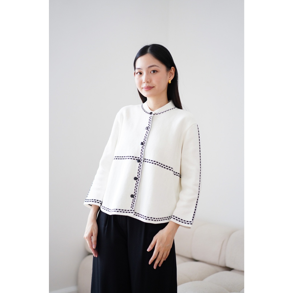 COME Contrast Knit Cardigan 062 (2 warna) - Cardigan Outer Knit Rajut Rajutan Kasual Wanita