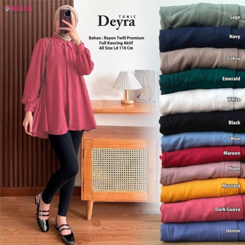 {Realpict} Deyra tunik rayon polos atasan wanita lengan panjang tunik wanita muslim kancing depan fu