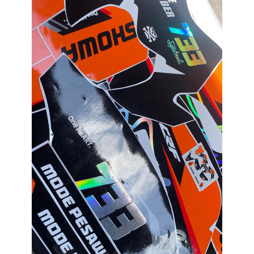 Decal CRF 150L sticker motor CRF150L stiker variasi 207 MOTIF SIMPLE HITAM LIS ORANGE