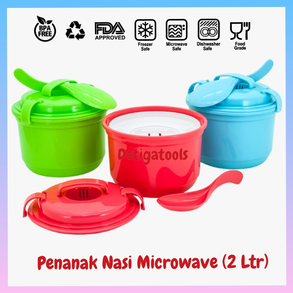 Microwave Rice Cooker / Penanak Nasi Microwave Mini 2 Liter / Green Leaf 1223 S (FREE SENDOK)