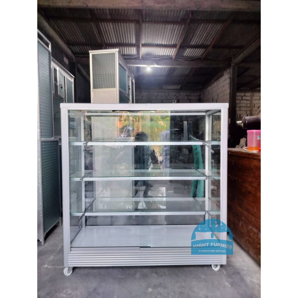 Etalase kaca 1 meter / etalsae kaca alumunium minimalis / etalase kaca pakai roda / etalase toko