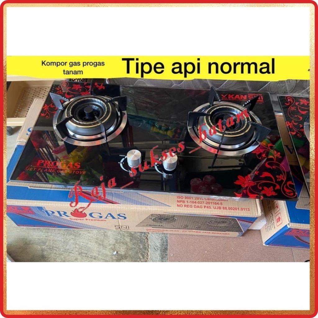 Kompor Tanam Kaca 2 Tungku Progas 1 Tungku Gas & 1 Tungku Bara-Hitam BATAM