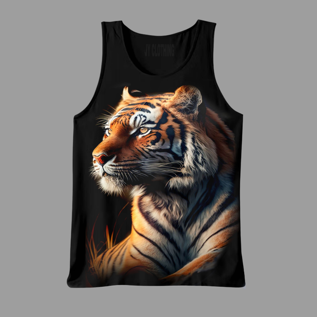 Singlet Pria Hitam Santai Motif Macan Mc 38