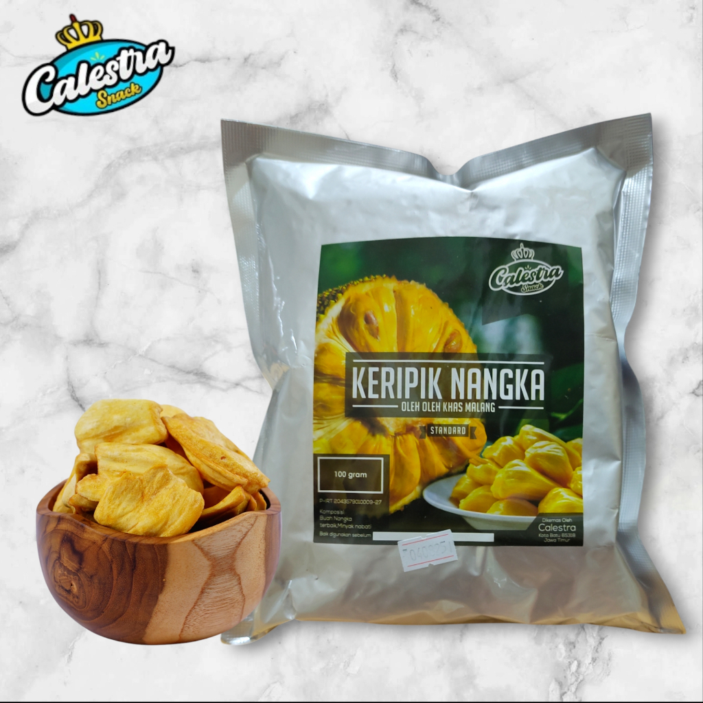 

Keripik Nangka Standar Calestra Snack 100GR - Renyah, Manis, dan 100% Alami