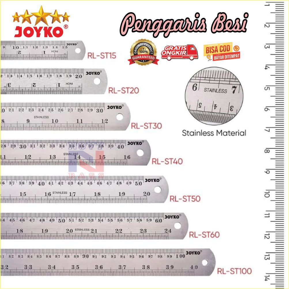 

PENGGARIS Stainless, Penggaris BESI JOYKO, MISTAR BESI, Stainless Steel Ruler, PENGGARIS 30 CM